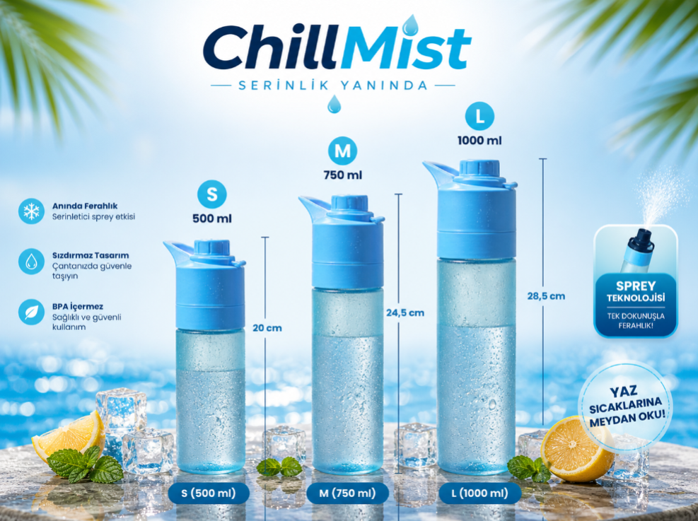 ✨ ChillMist™ Spreyli Matara – Yaz Sıcaklarına Meydan Oku, Serinlik Yanında!