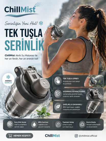 ✨ ChillMist™ Spreyli Matara – Yaz Sıcaklarına Meydan Oku, Serinlik Yanında!