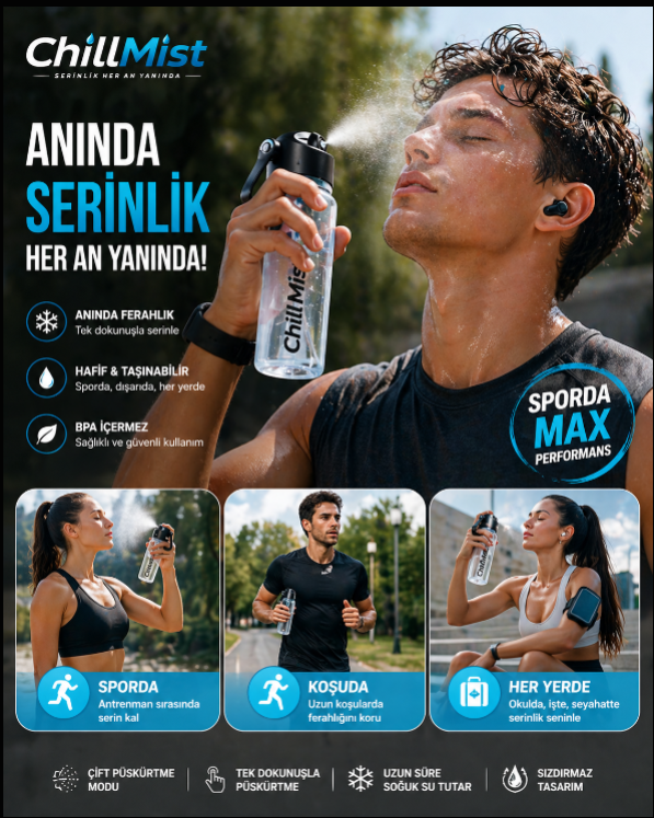✨ ChillMist™ Spreyli Matara – Yaz Sıcaklarına Meydan Oku, Serinlik Yanında!